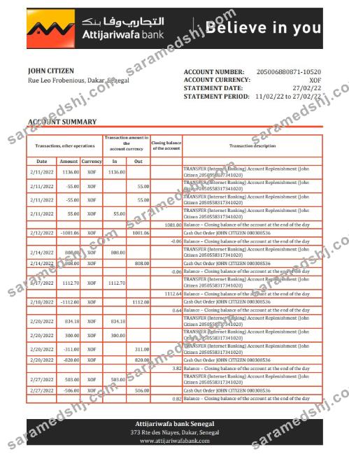 Senegal Attijariwafa bank statement xls